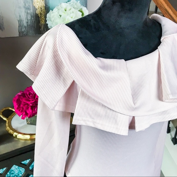 Pink/White Pinstripe Layered Ruffle Top - Picture 4 of 6